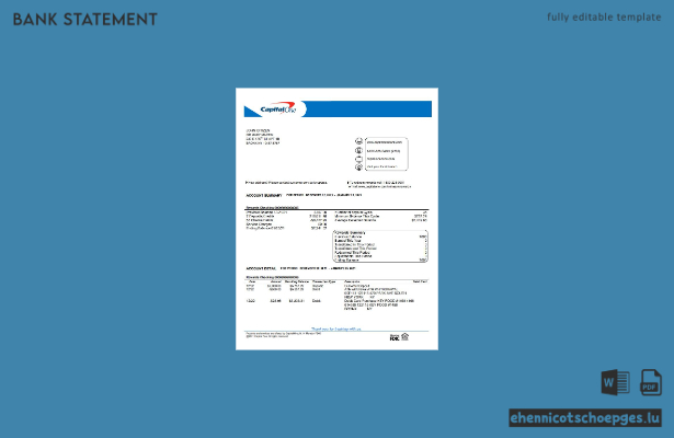 USA Capital One Kontoauszug Word-Version 4 Beispielvorschau
